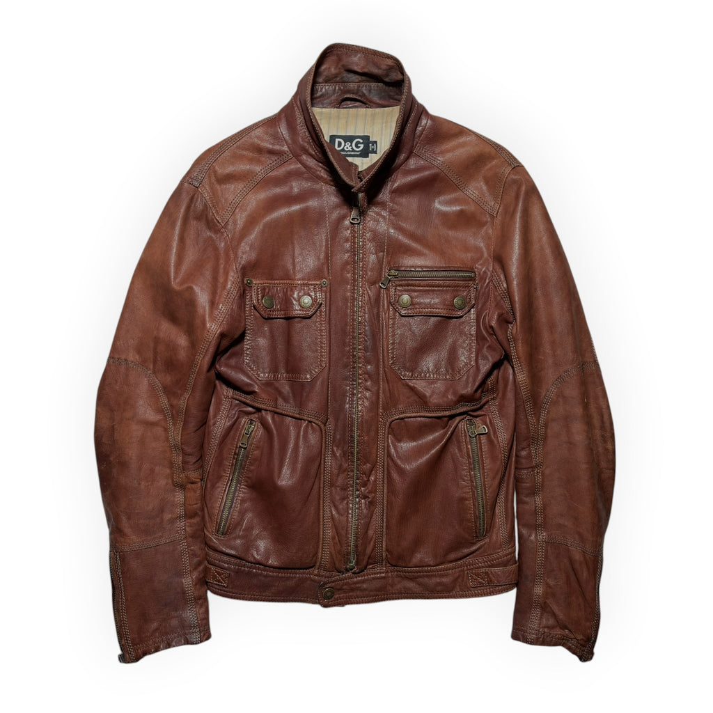 Dolce & Gabbana Vintage Brown Lambskin Leather Multi-Pocket Jacket