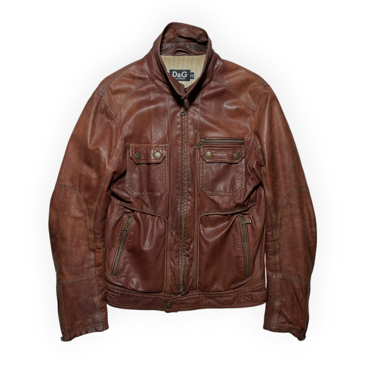 Dolce & Gabbana Vintage Brown Lambskin Leather Multi-Pocket Jacket