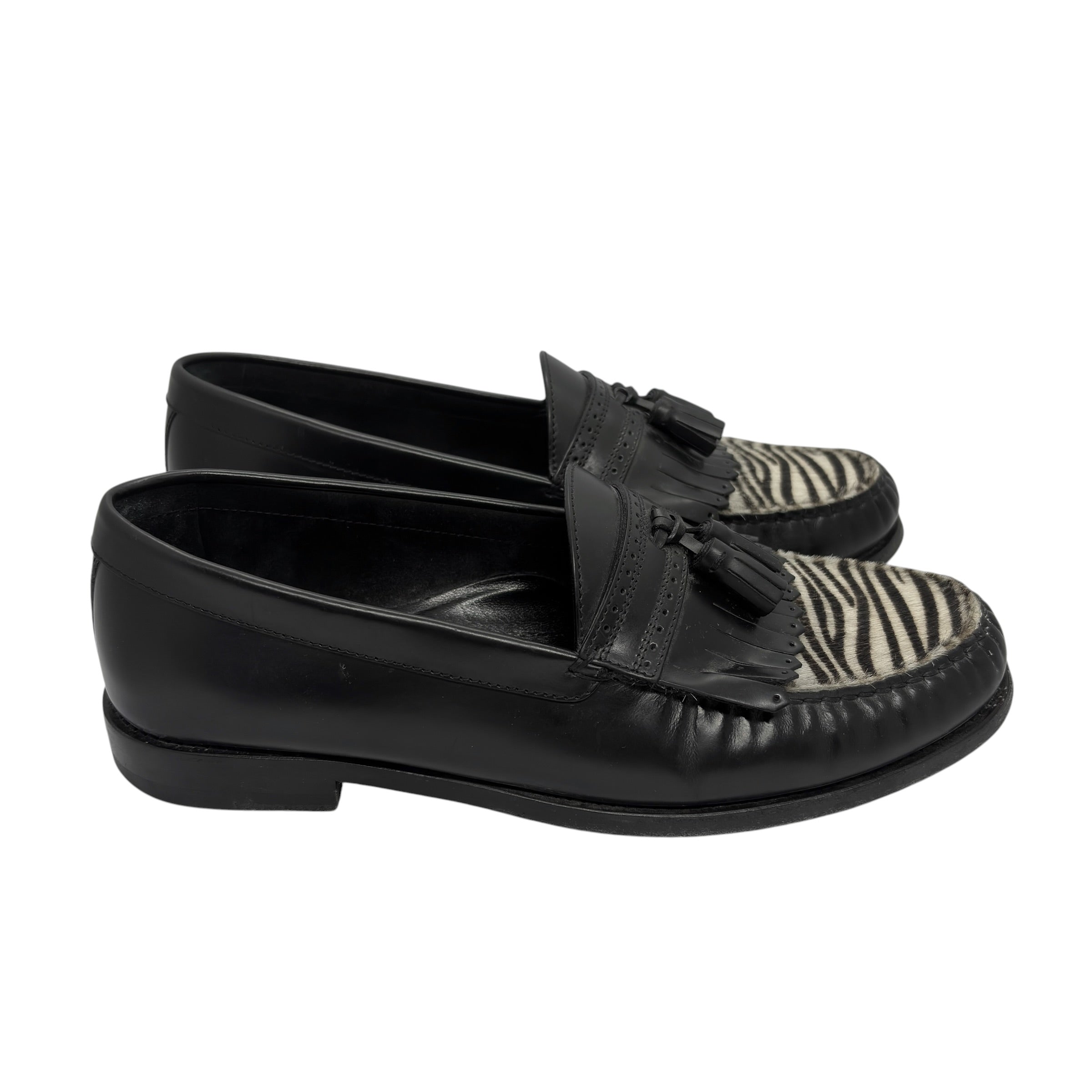 Celine Zebra Calf-Hair Tassel Kiltie Loafers