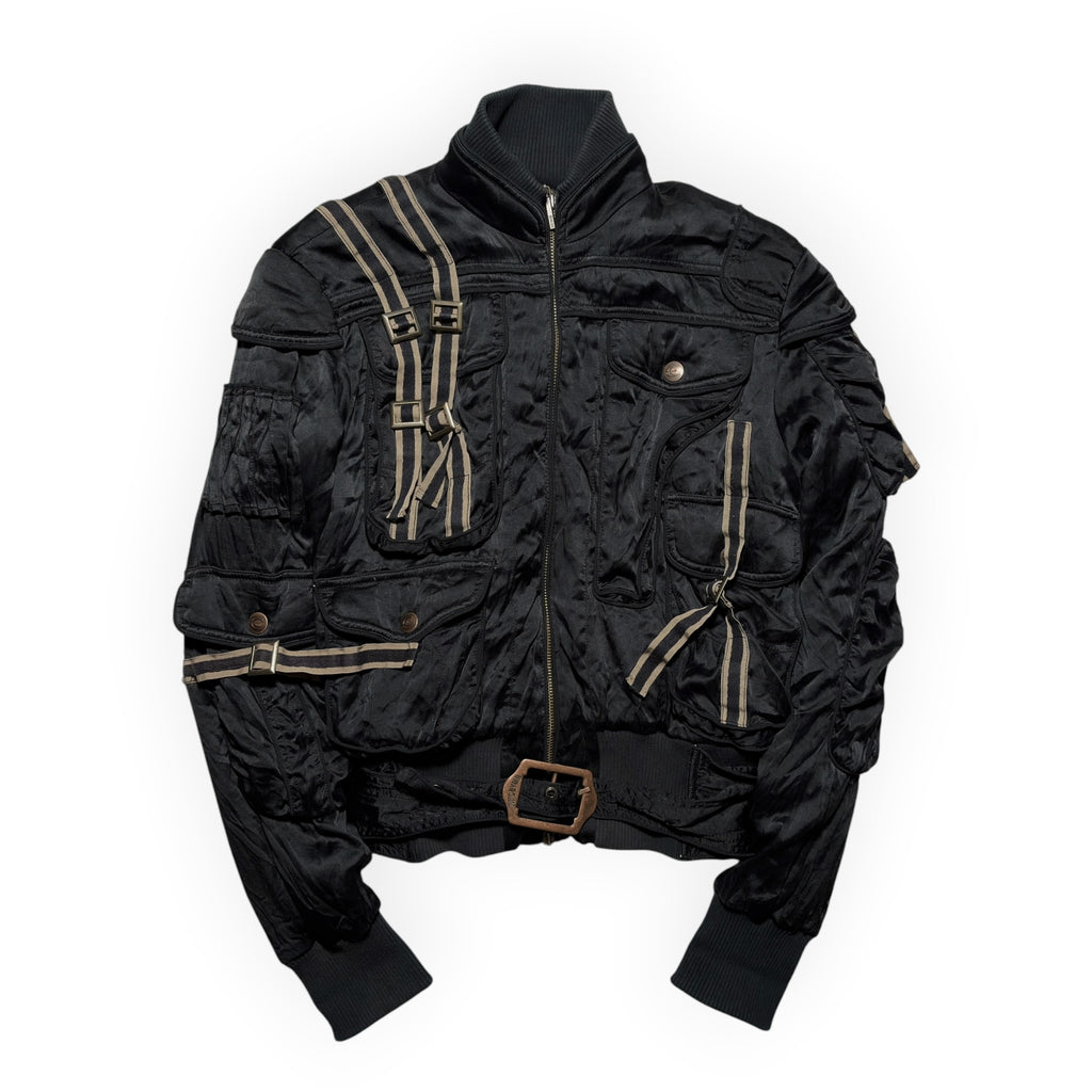 Just Cavalli AW05 Multi-Pocket Strapped Silk Bomber Jacket