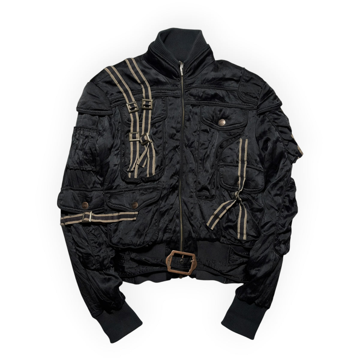 Just Cavalli AW05 Multi-Pocket Strapped Silk Bomber Jacket