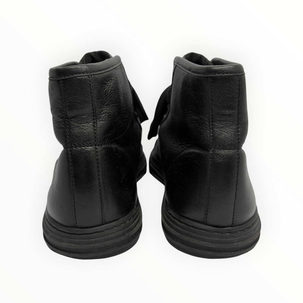 Gucci Gold Studded Toe Black Leather High-Top Sneakers