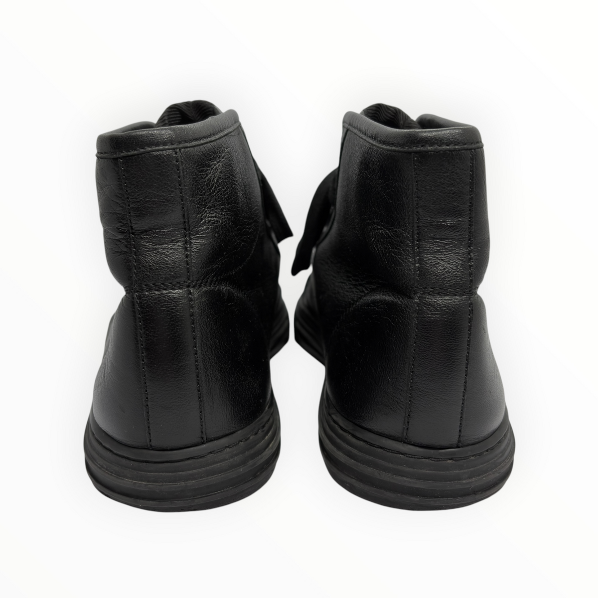 Gucci Gold Studded Toe Black Leather High-Top Sneakers