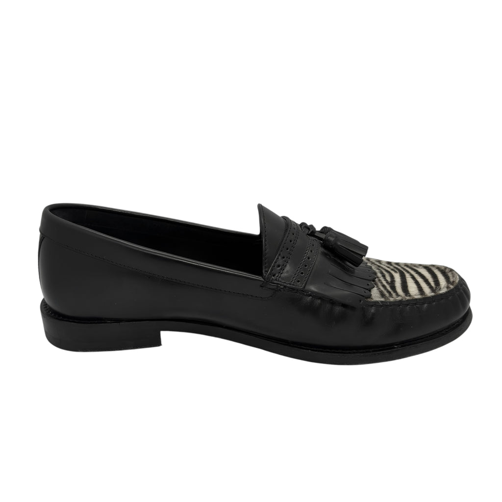 Celine Zebra Calf-Hair Tassel Kiltie Loafers