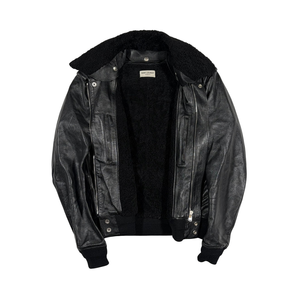 Saint Laurent Paris FW15 Shearling-Lined Leather Flight Jacket