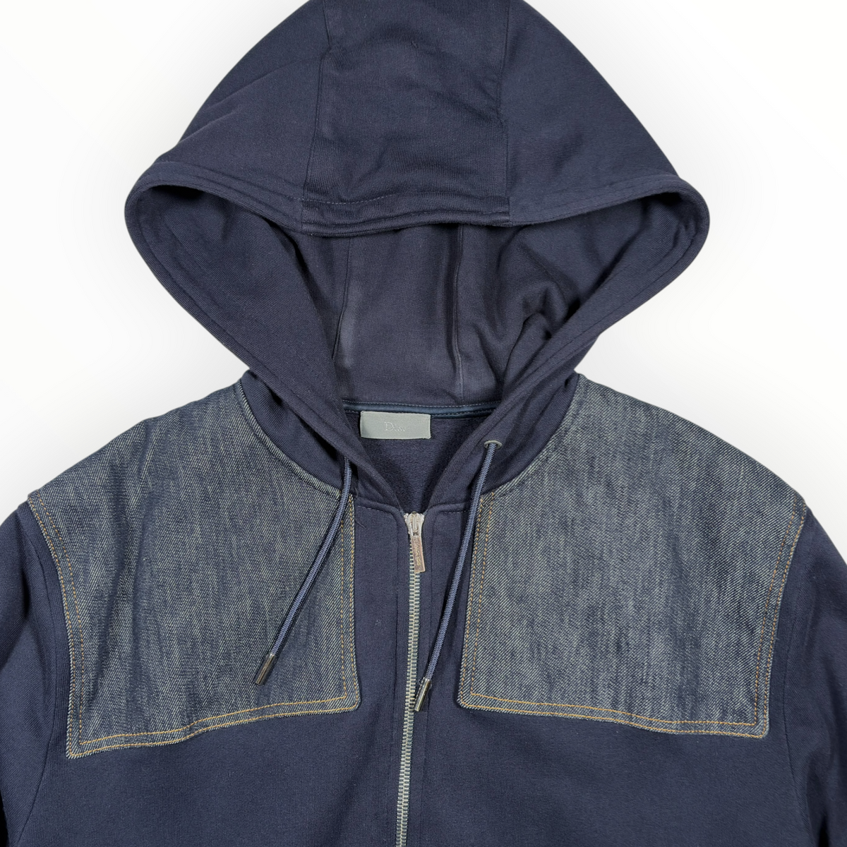 Dior 2015 Denim Yoke Bee-Embroidered Zip Hoodie