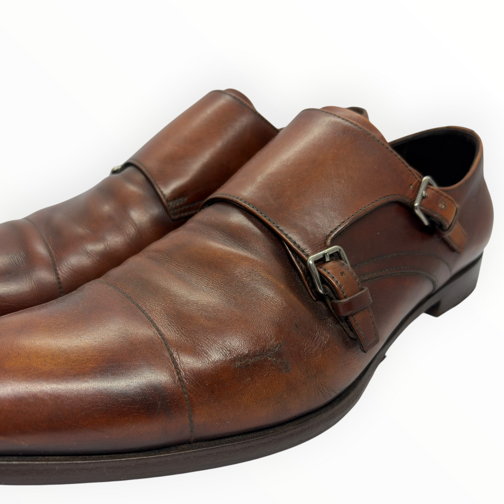 Prada Brown Leather Monk Strap Shoes