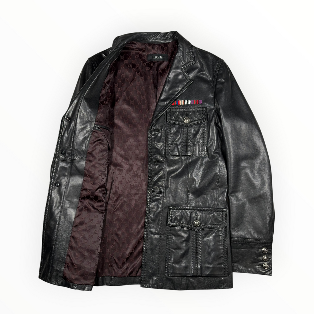 Gucci Leather Military Safari Field Jacket