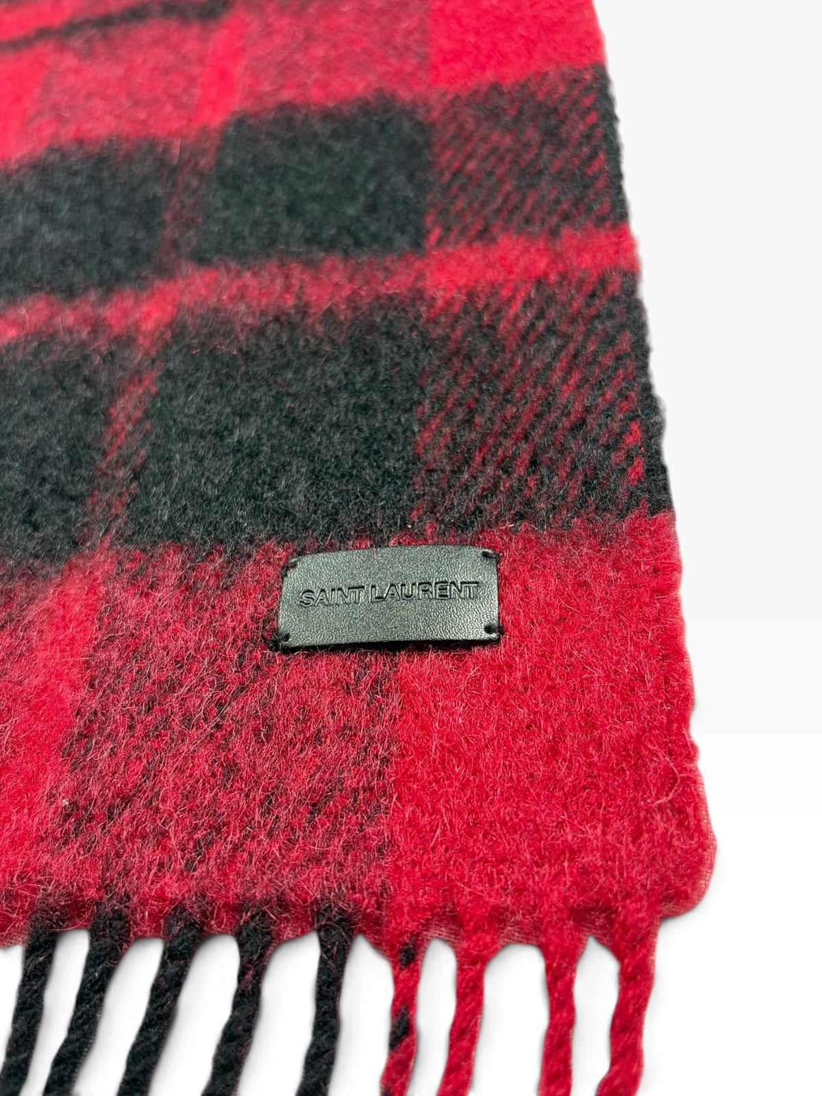 Saint Laurent Red Buffalo Check Mohair-Blend Scarf