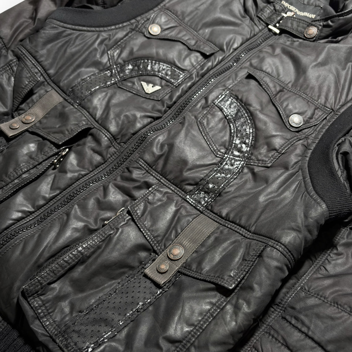Emporio Armani Multi-Pocket Coated Cotton Bomber Jacket