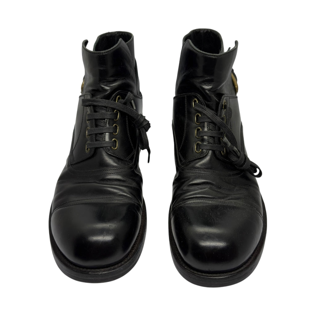 Dolce & Gabbana 2014 Buckled Leather Lace-Up Ankle Boots