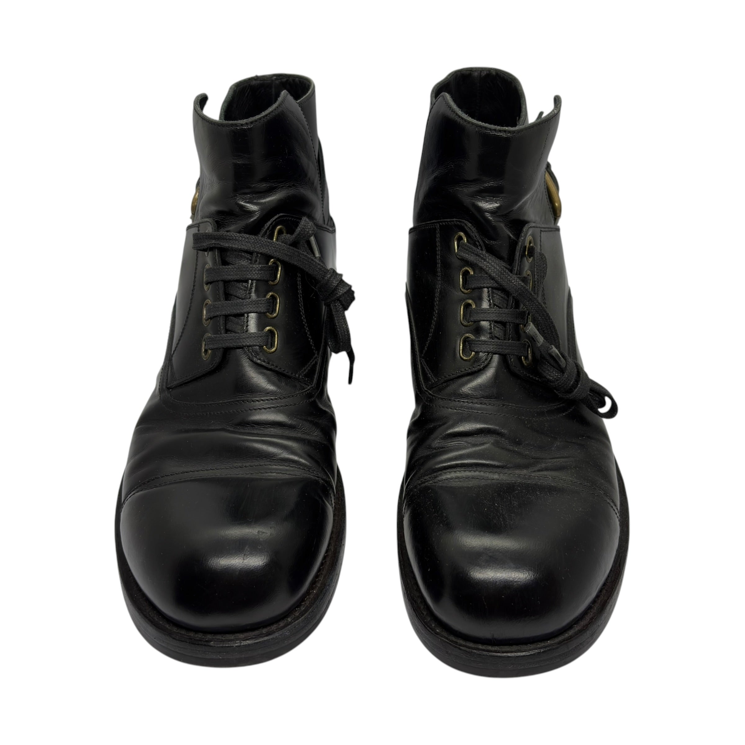 Dolce & Gabbana 2014 Buckled Leather Lace-Up Ankle Boots