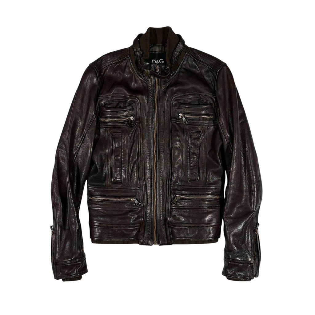 Dolce & Gabbana Multi-Pocket Leather Moto Bomber Jacket