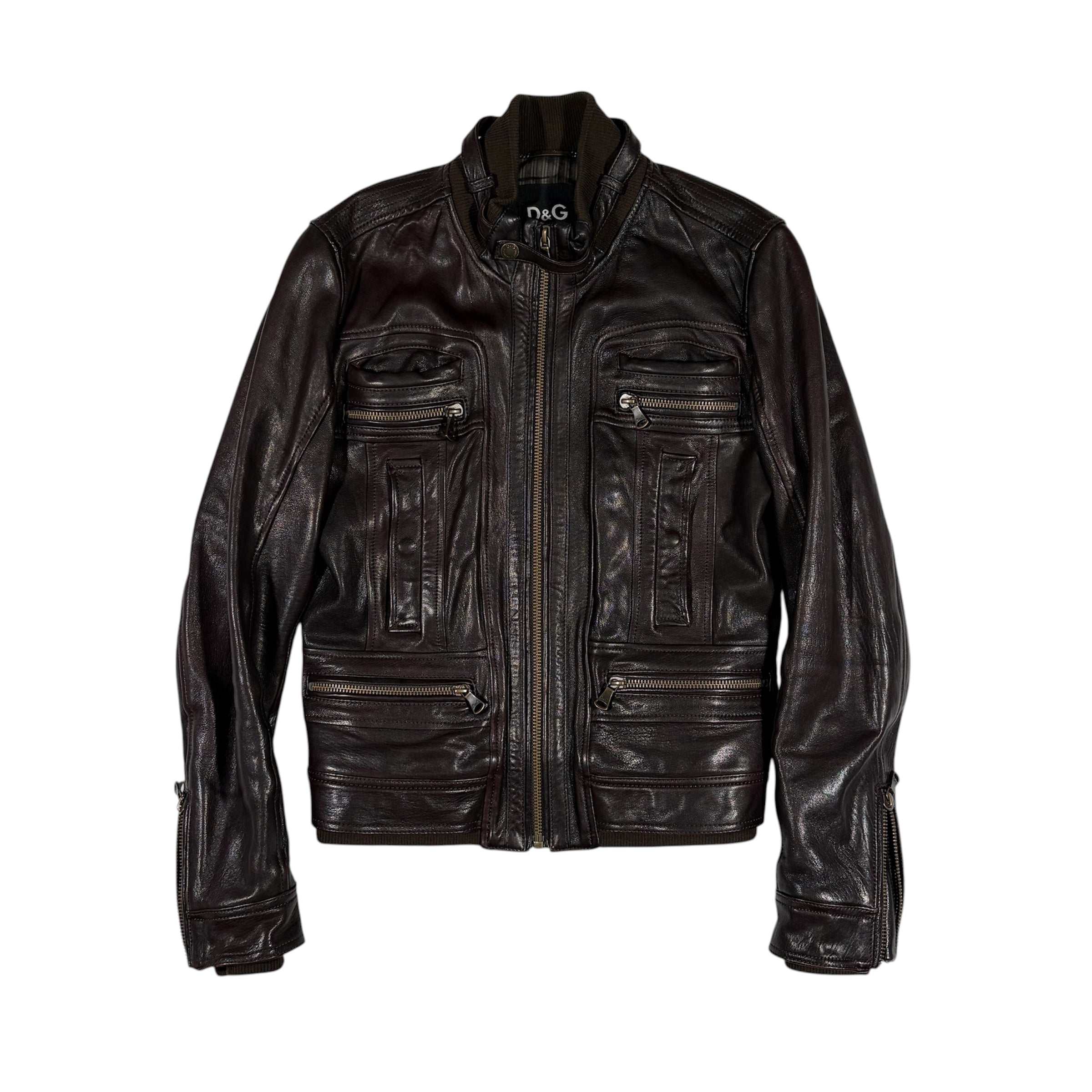 Dolce & Gabbana Multi-Pocket Leather Moto Bomber Jacket