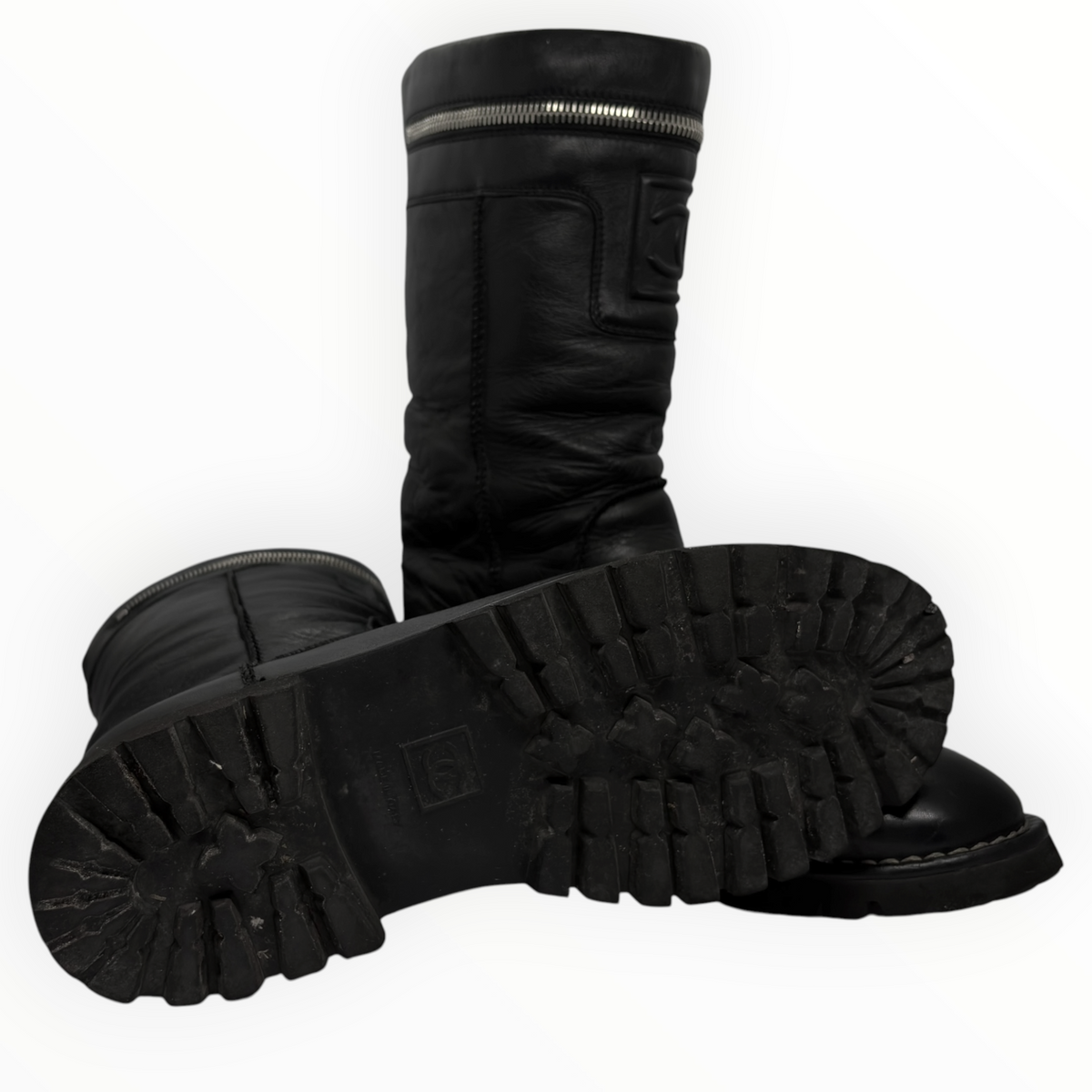 Chanel 00s CC-Embossed Leather  Boots
