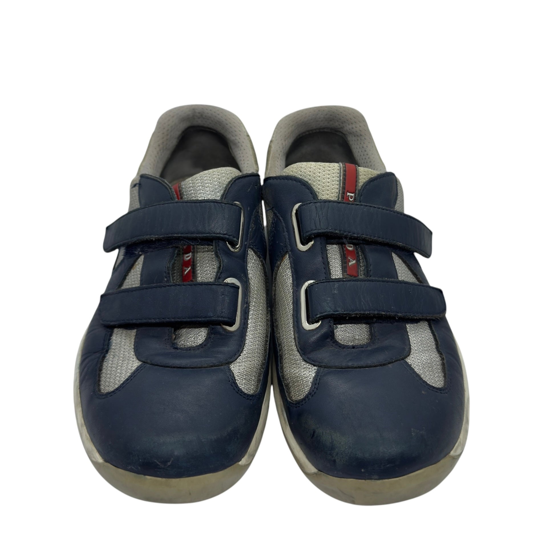 Prada Linea Rossa Vintage Navy/Grey Double Strap Velcro Mesh Sneakers