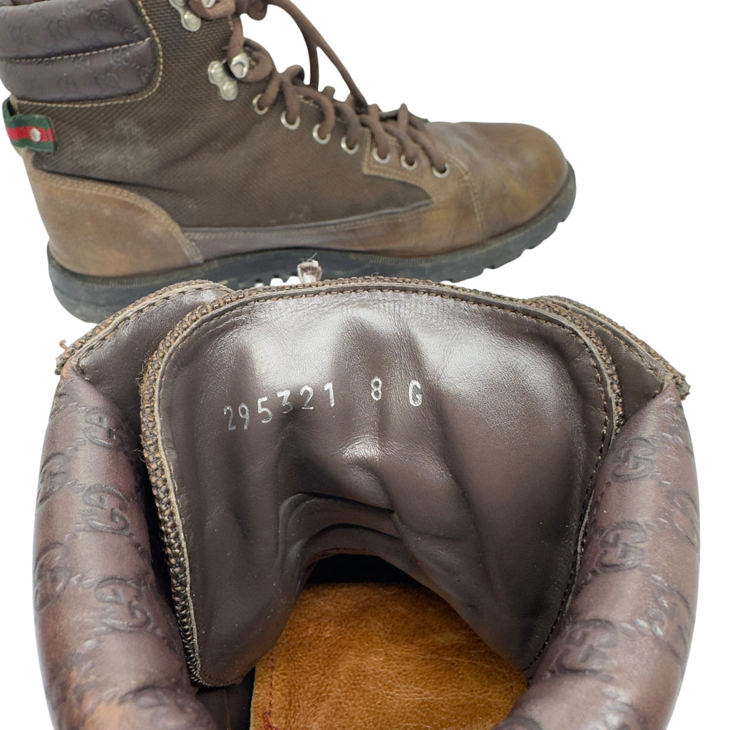 Gucci Vintage Web Stripe Leather & Canvas Hiking Boots