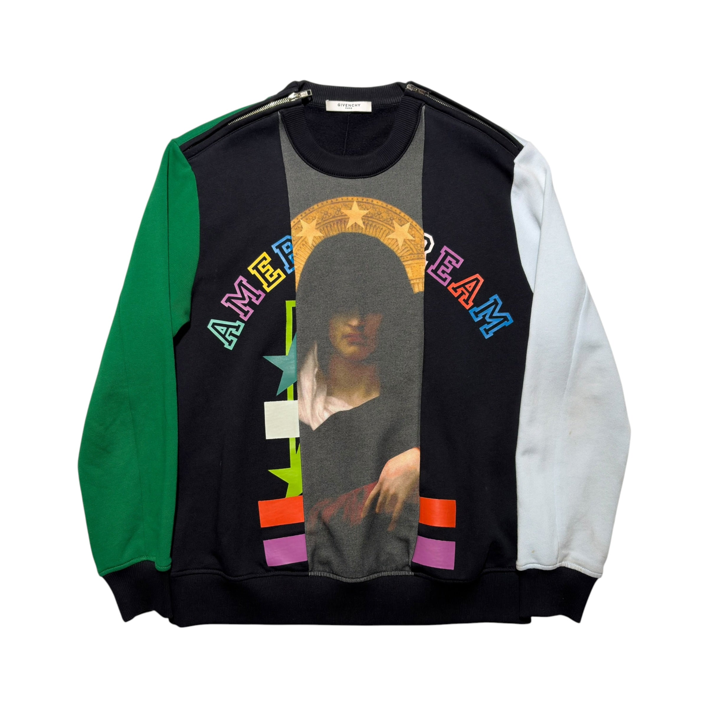 Givenchy by Riccardo Tisci "American Dream" Madonna Patchwork Zip-Shoulder Sweatshirt