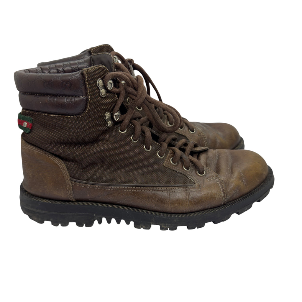 Gucci Vintage Web Stripe Leather & Canvas Hiking Boots