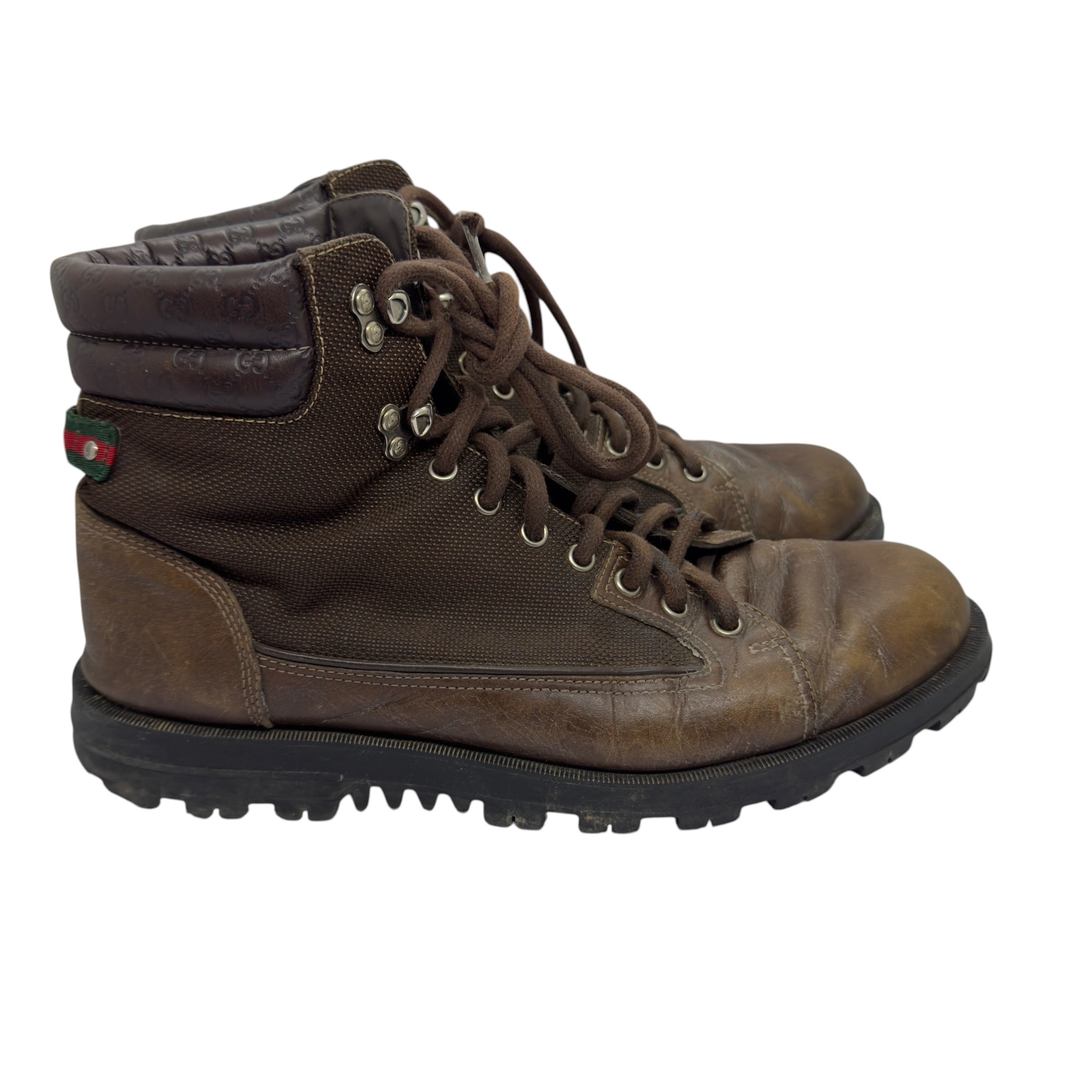 Gucci Vintage Web Stripe Leather & Canvas Hiking Boots