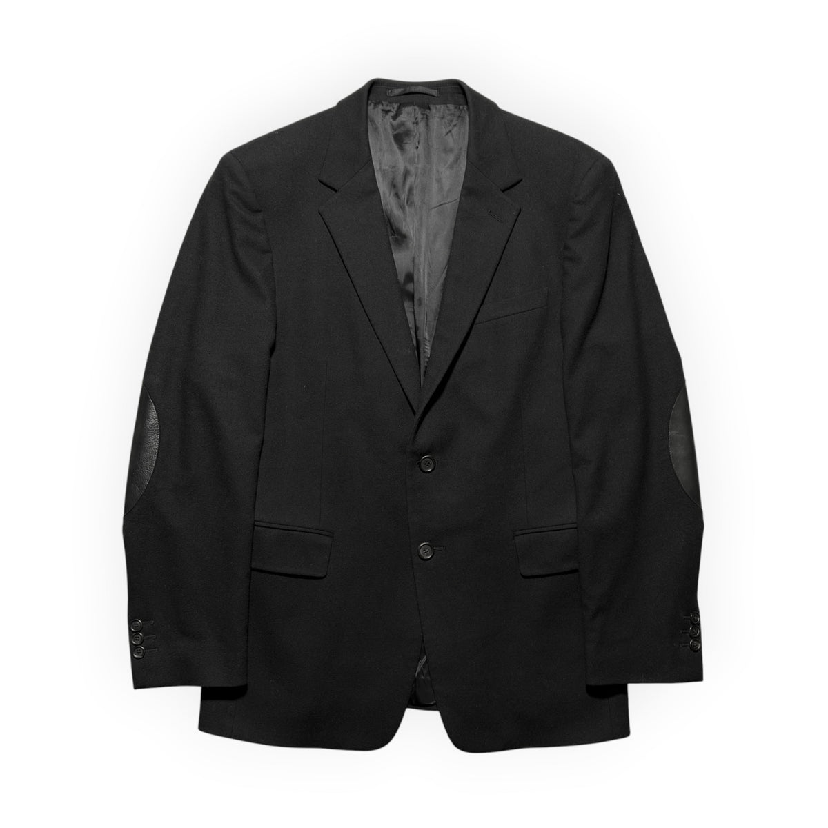 Prada Leather Elbow Patch Virgin Wool Blazer