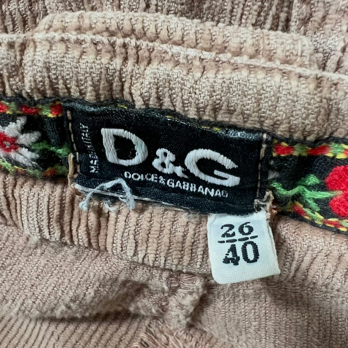 Dolce & Gabbana Floral Trim Corduroy Cargo Trousers