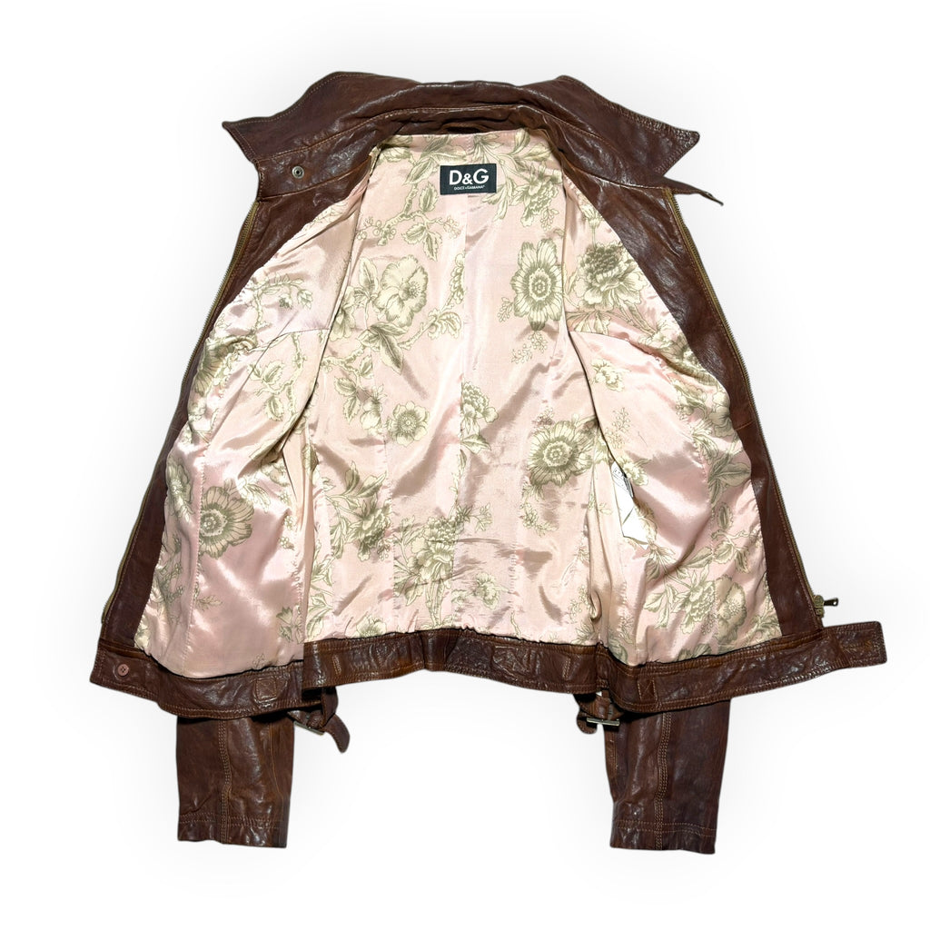 D&G Multi-Pocket Brown Lambskin Leather Jacket