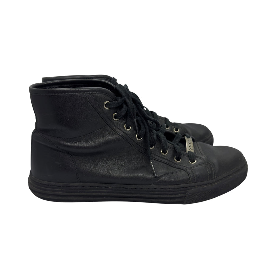 Gucci Men's Black Leather Logo Plaque High-Top Sneakers