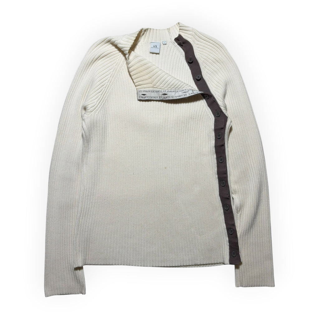 Armani Exchange Asymmetric Button Ribbed Knit Sweater