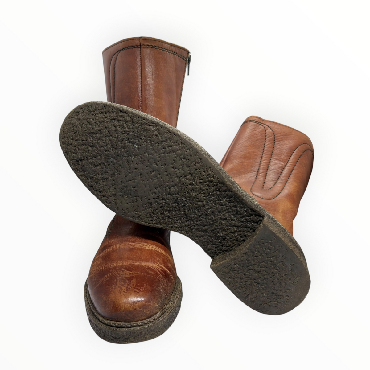 Vintage 1970s Shearling-Lined Tan Leather Boots