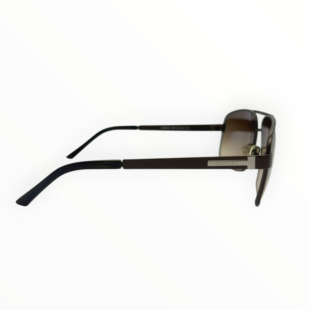 Gucci Vintage Dark Brown Metal Shield Aviator Sunglasses
