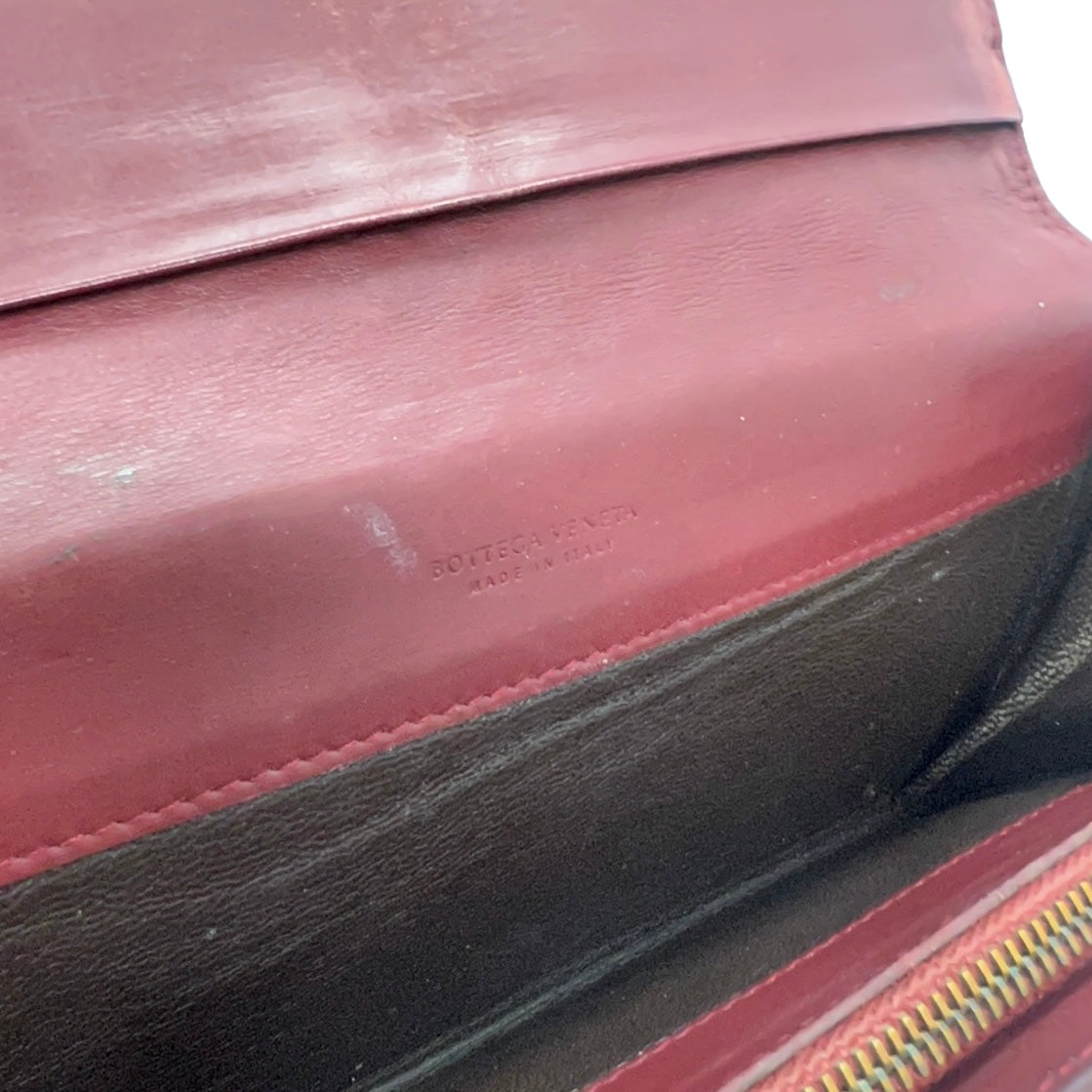 Bottega Veneta Burgundy Intrecciato Flap Wallet