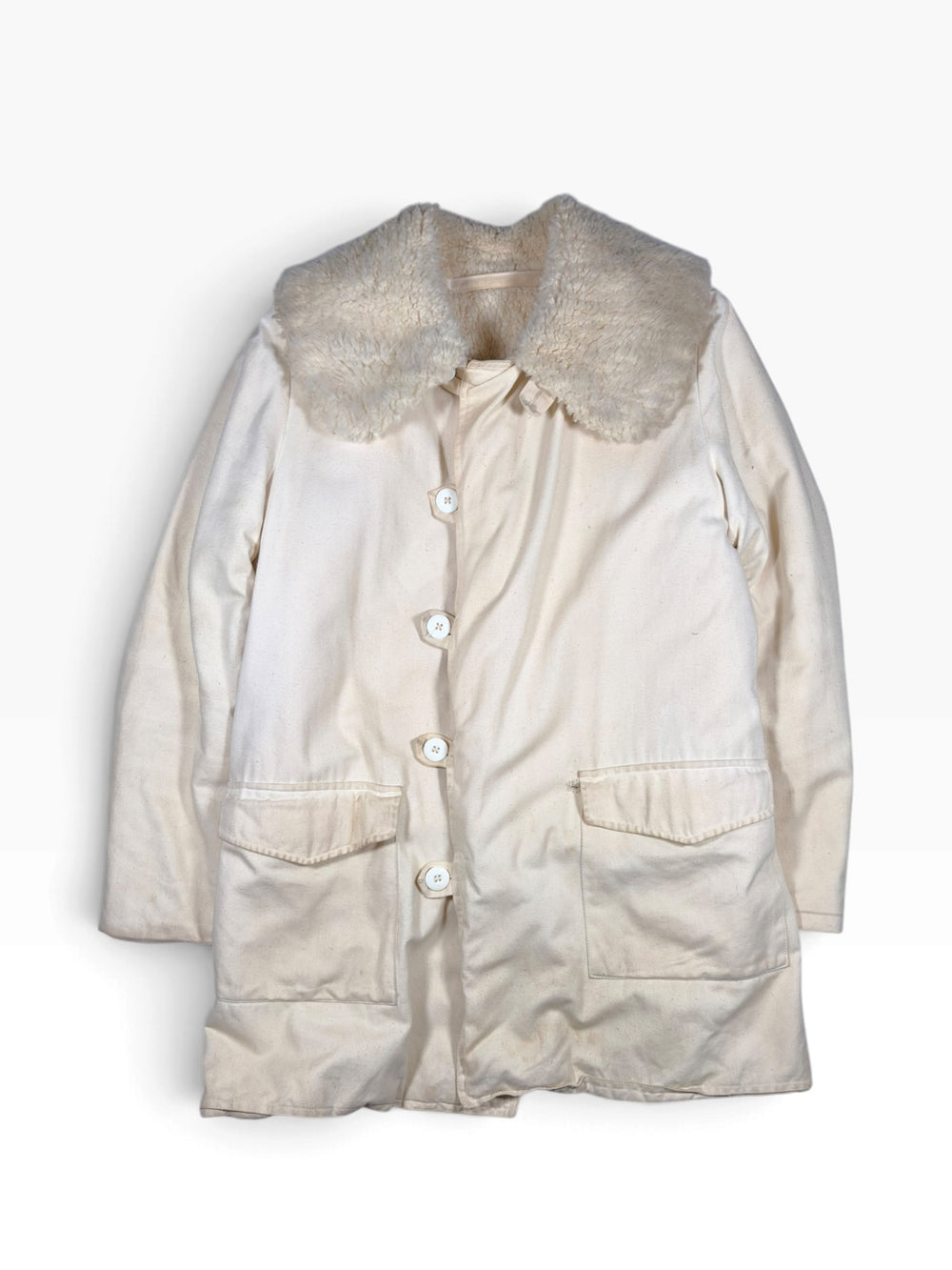 Swedish Military 60s Off-White Shearling-Lined Parka