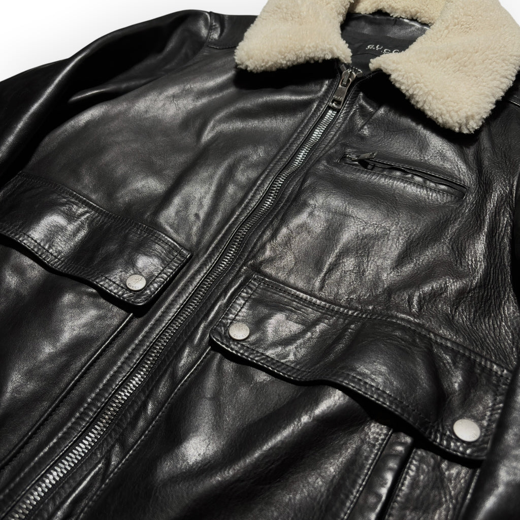 Gucci 2014 Detachable Shearling Collar Leather Aviator Jacket