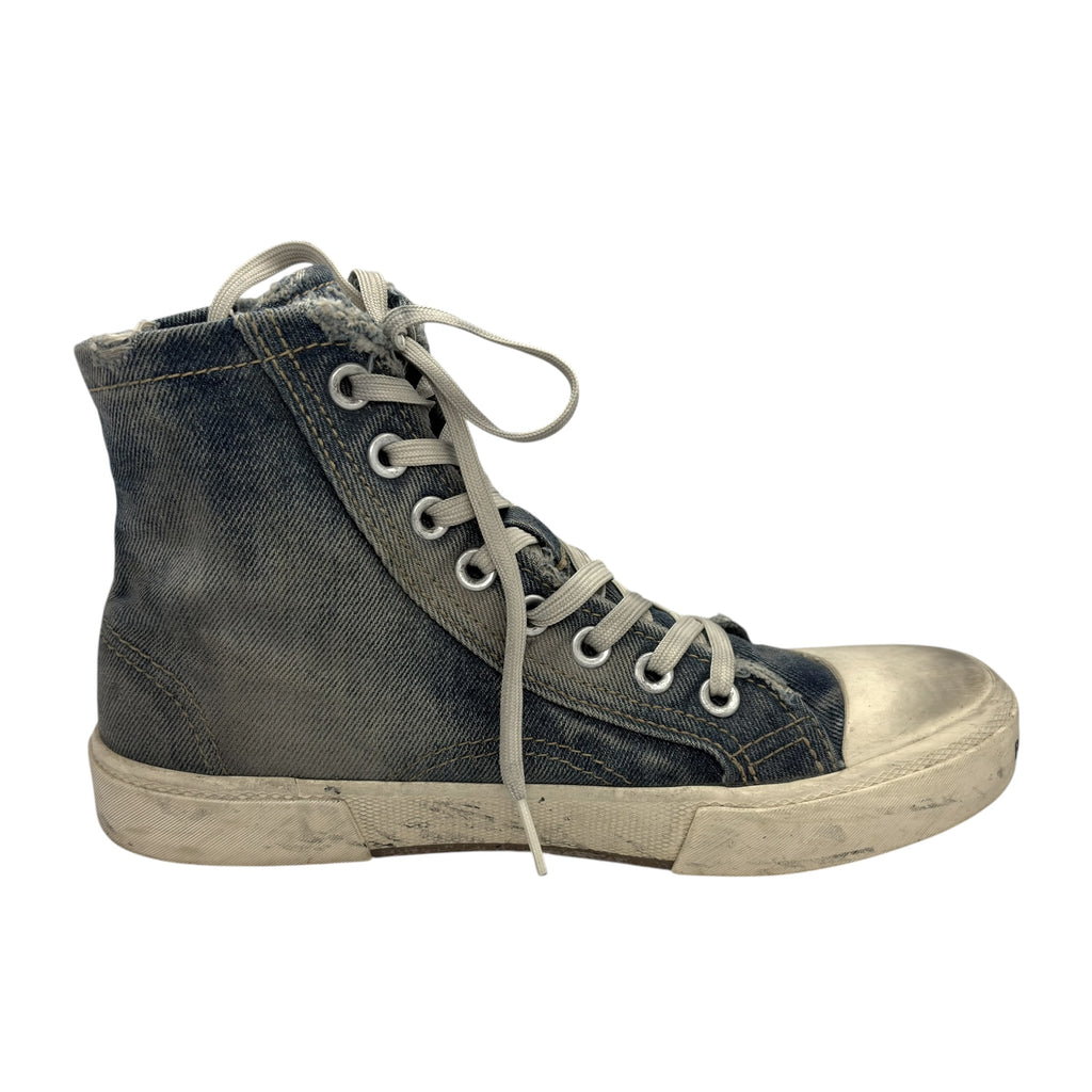Balenciaga Paris High-Top Distressed Denim Sneakers