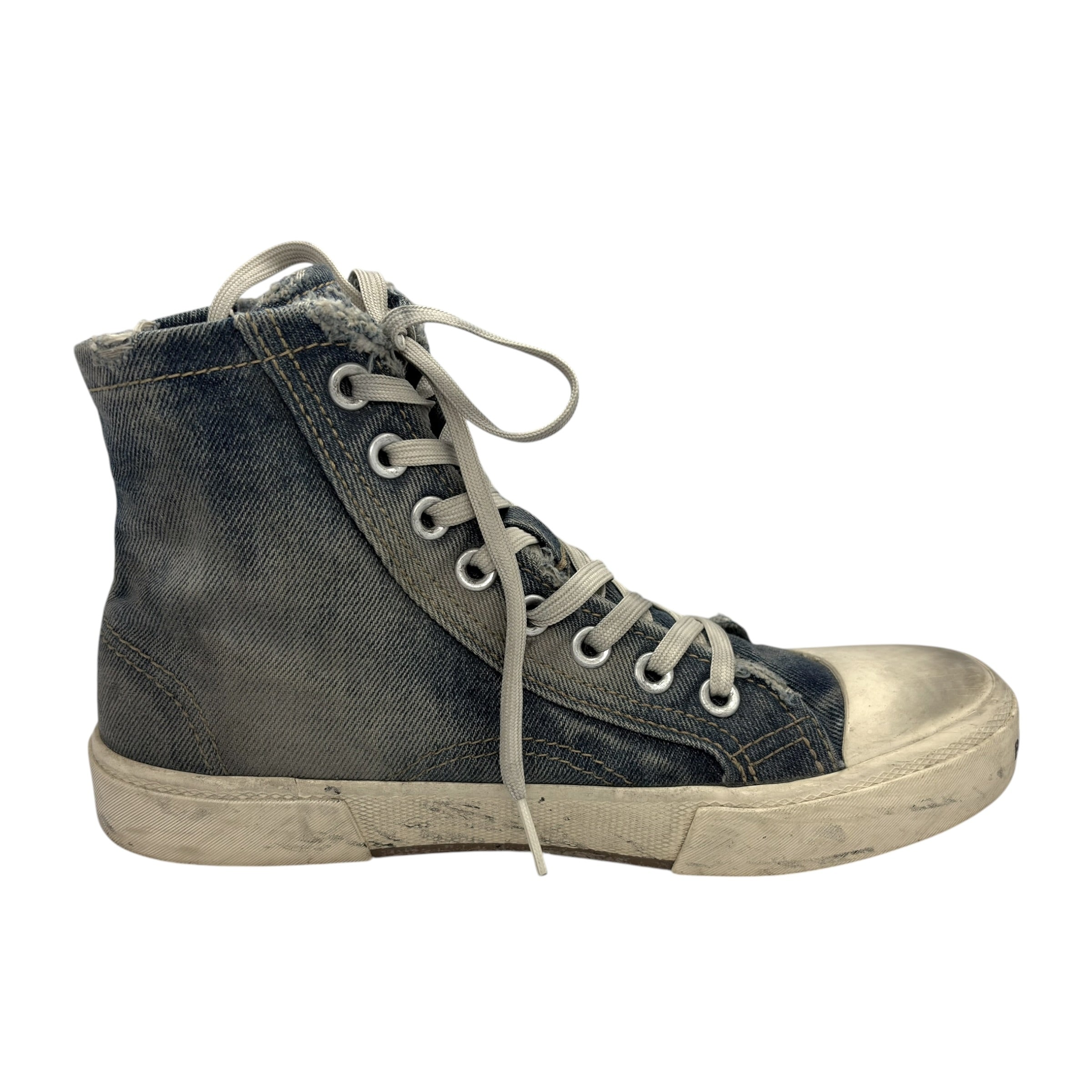 Balenciaga Paris High-Top Distressed Denim Sneakers