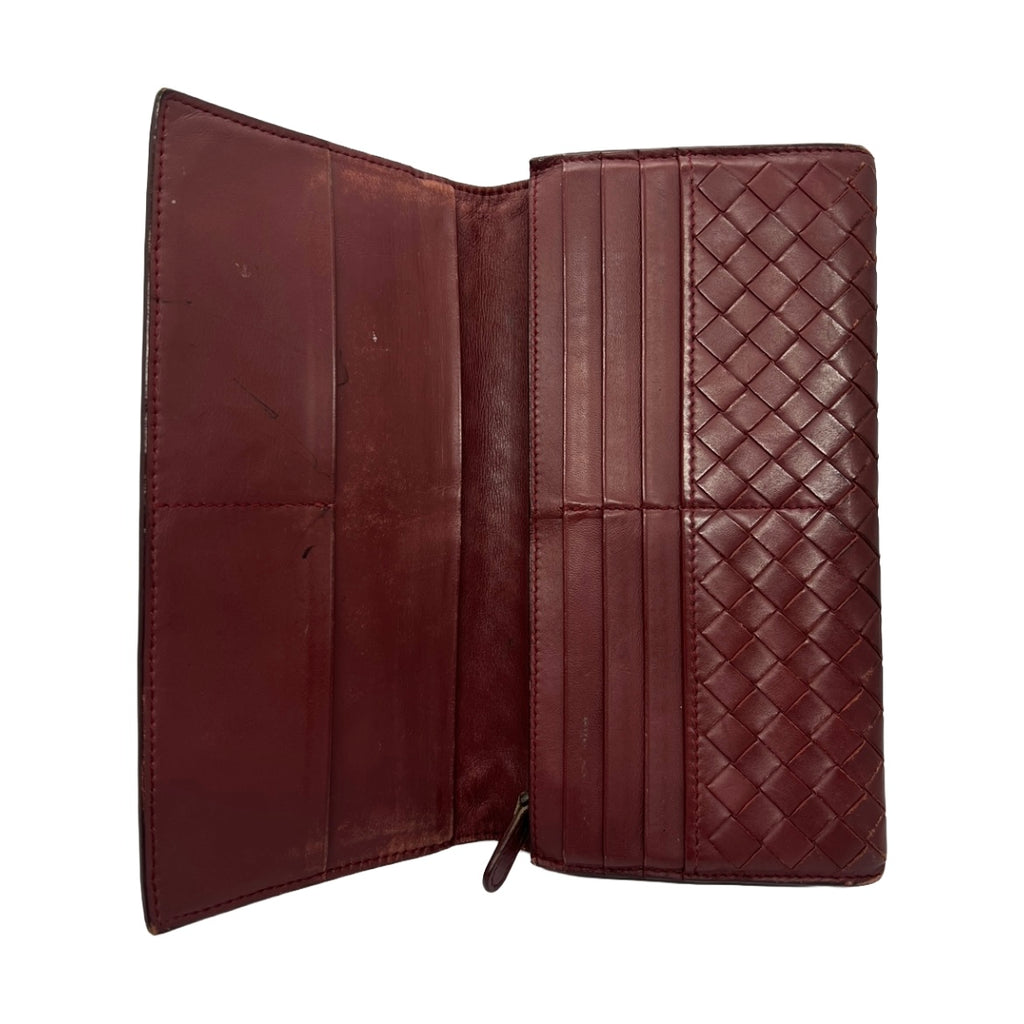 Bottega Veneta Burgundy Intrecciato Flap Wallet