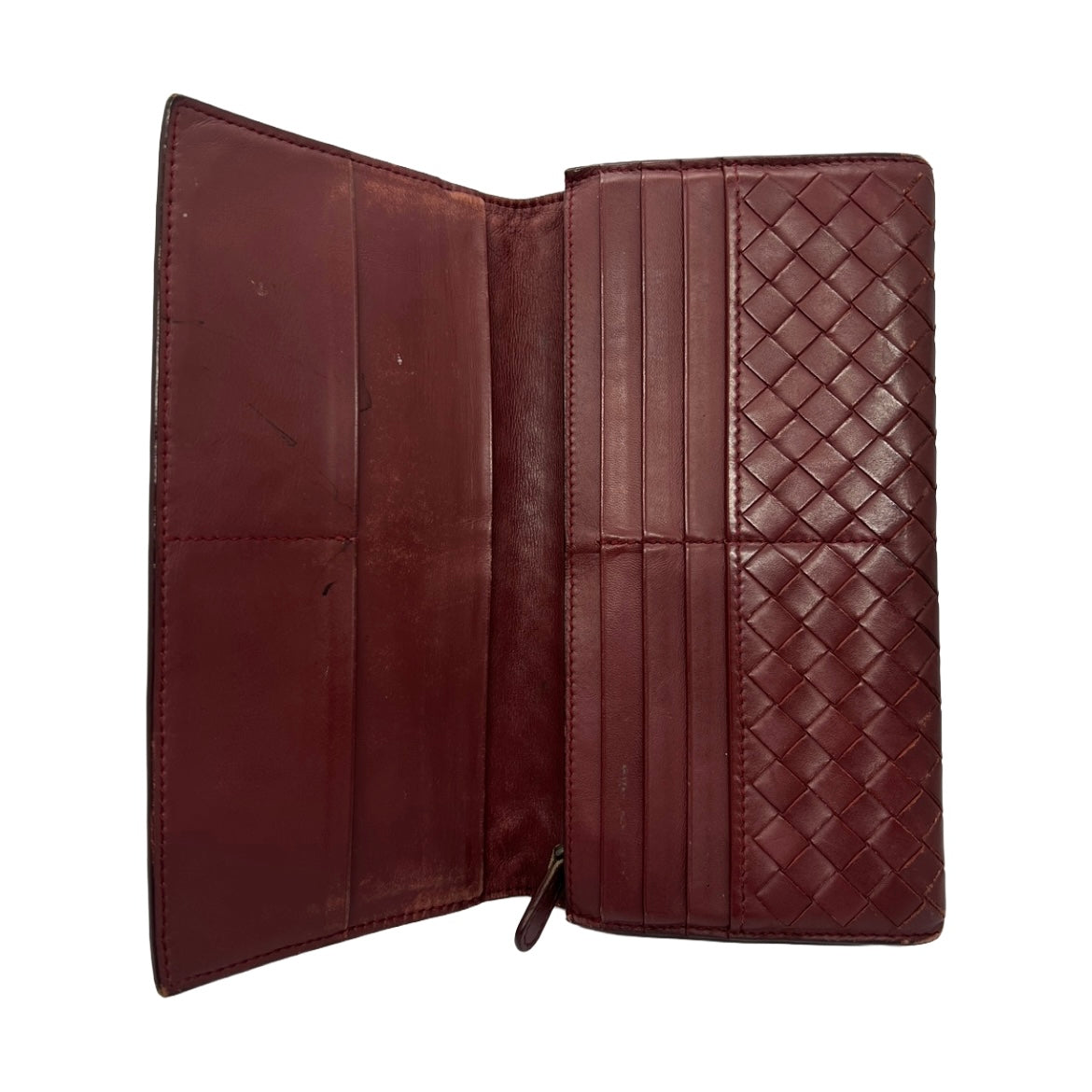 Bottega Veneta Burgundy Intrecciato Flap Wallet