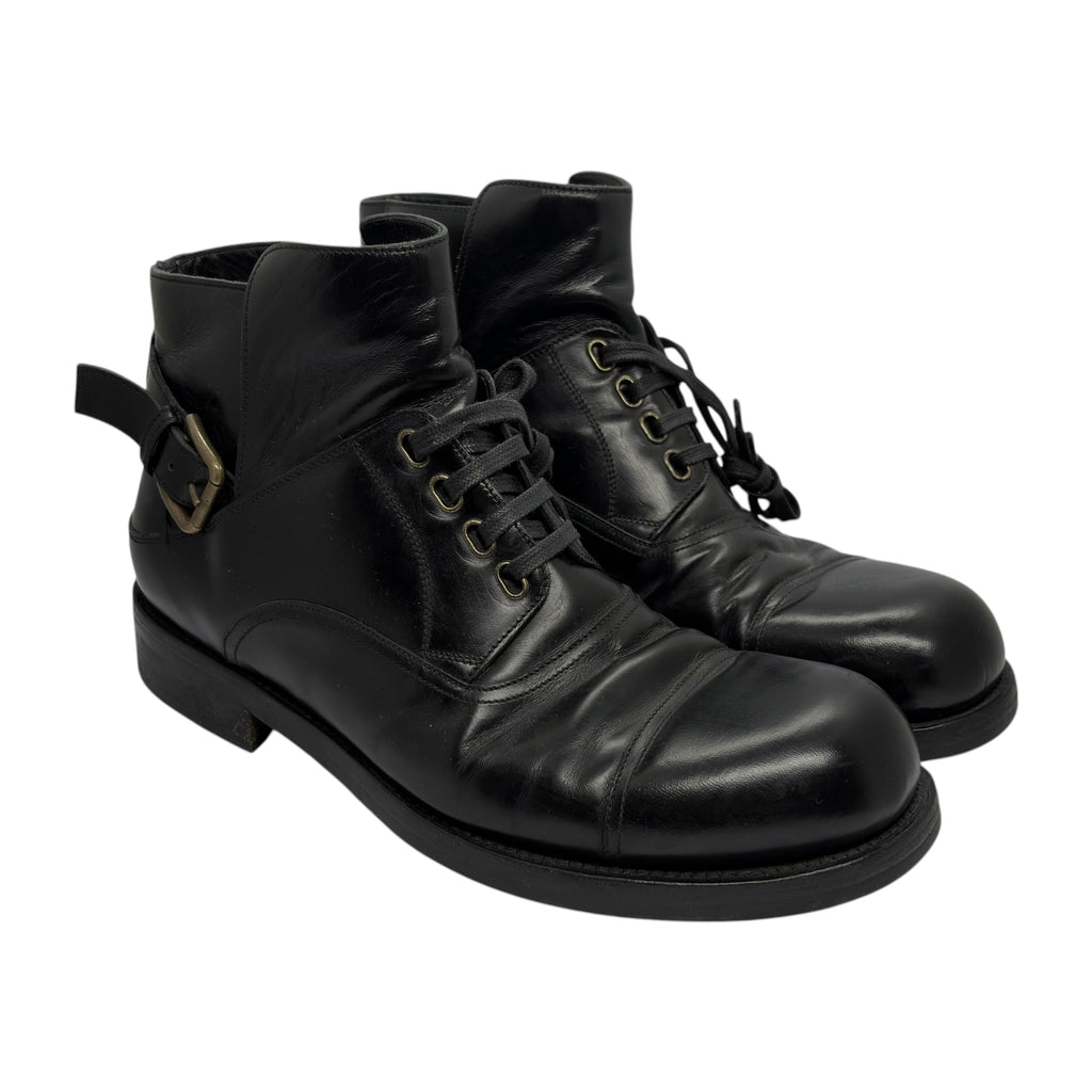 Dolce & Gabbana 2014 Buckled Leather Lace-Up Ankle Boots