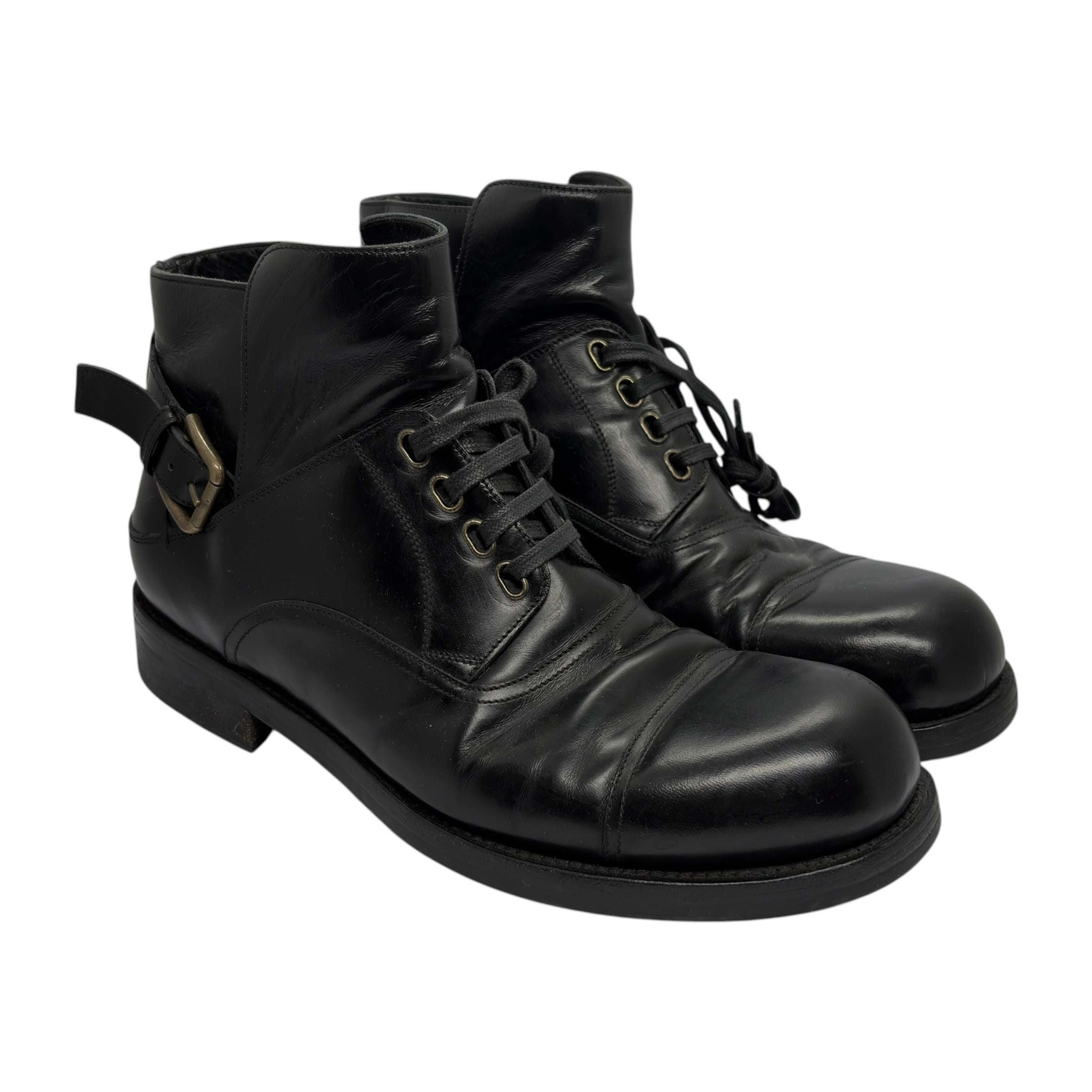 Dolce & Gabbana 2014 Buckled Leather Lace-Up Ankle Boots