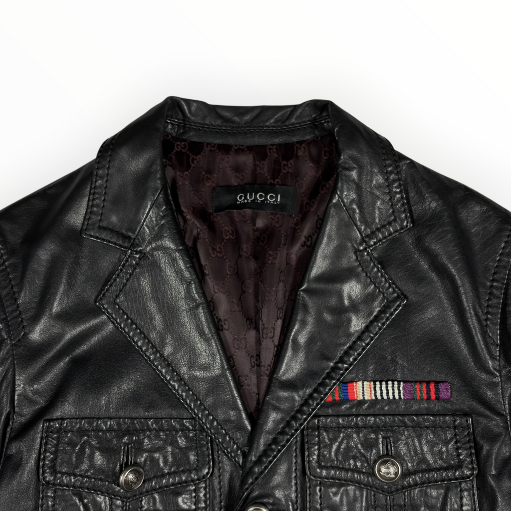 Gucci Leather Military Safari Field Jacket