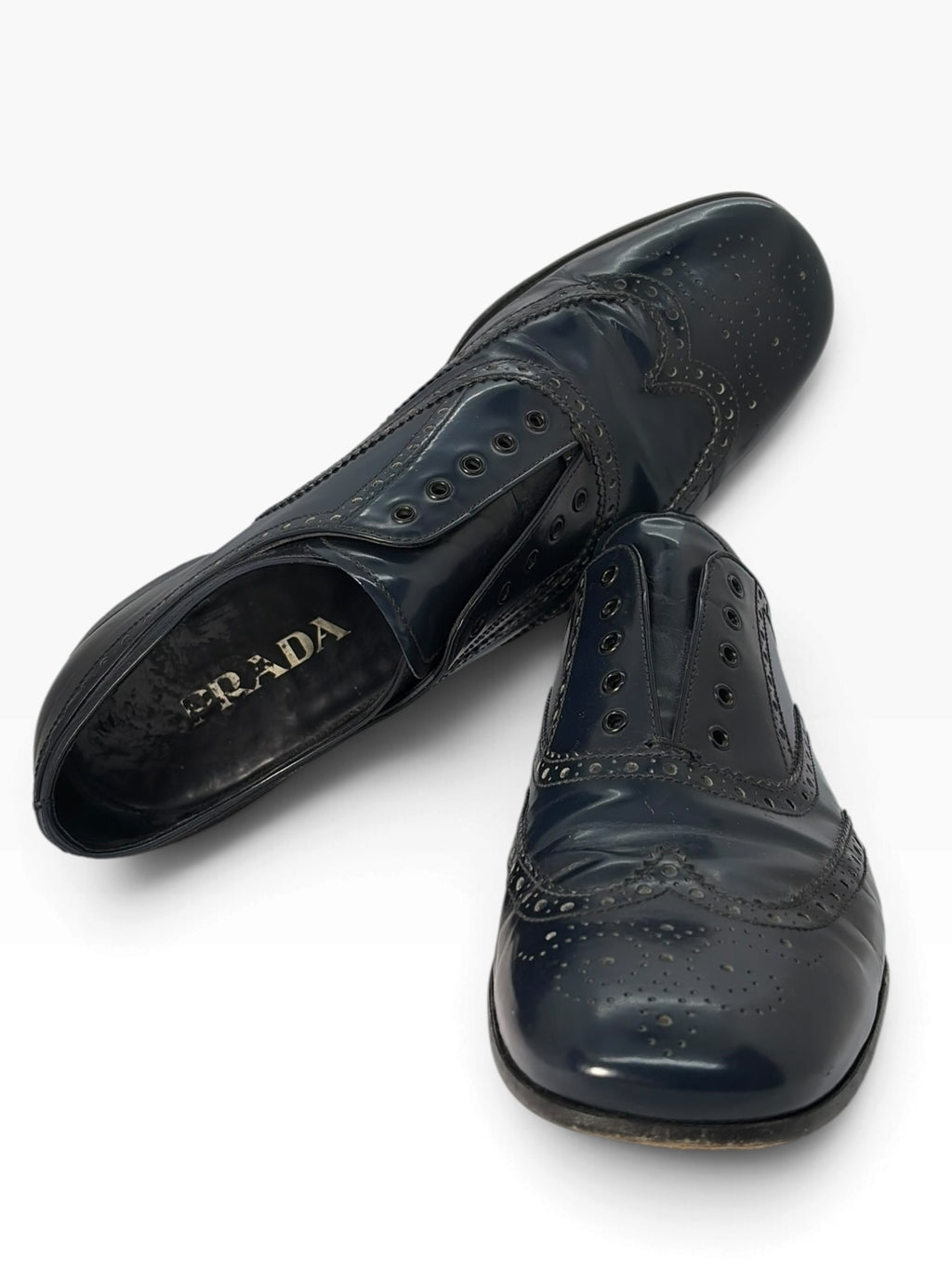 Prada Patent Spazzolato Brogue Derby Shoes