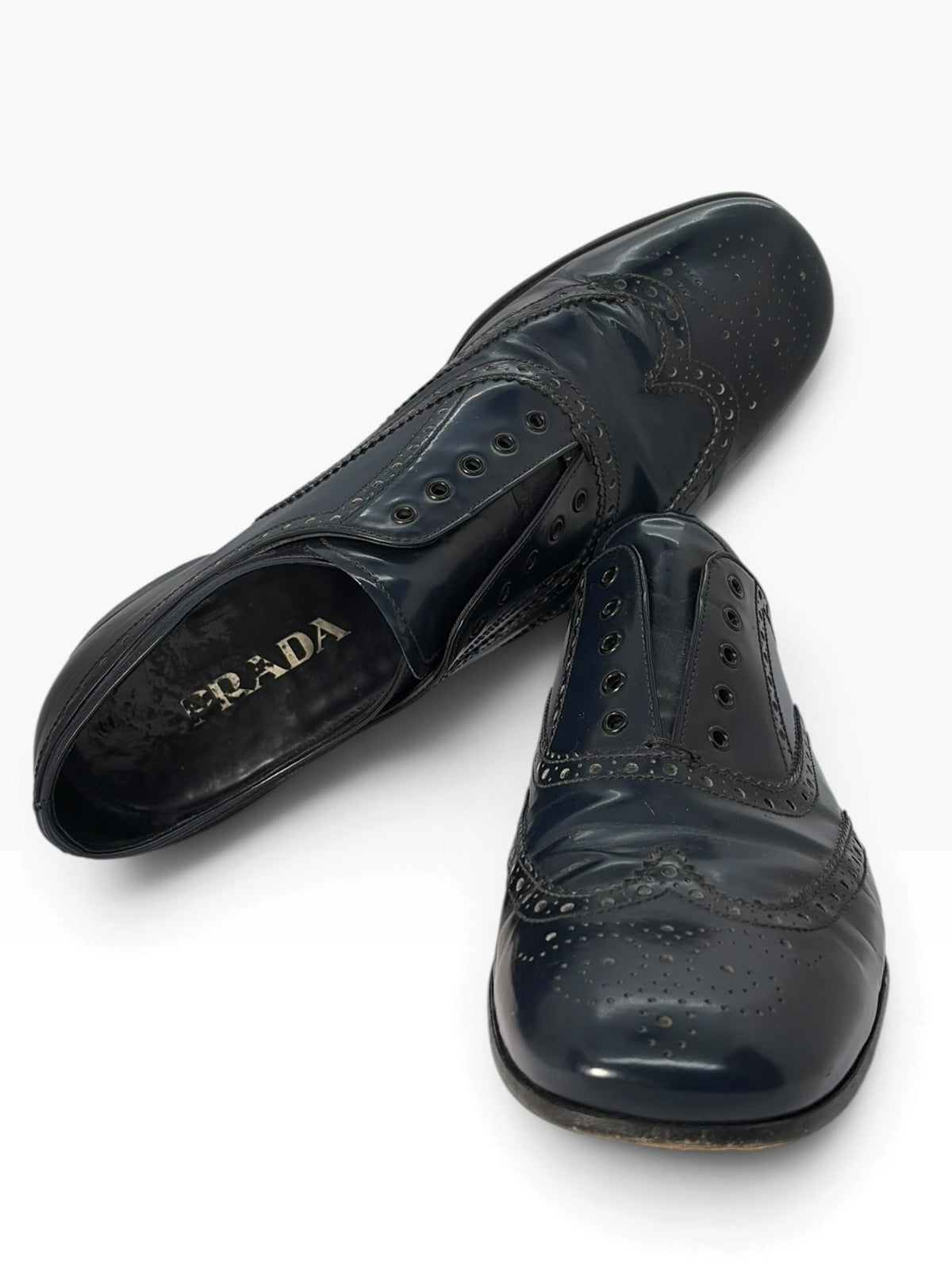 Prada Patent Spazzolato Brogue Derby Shoes