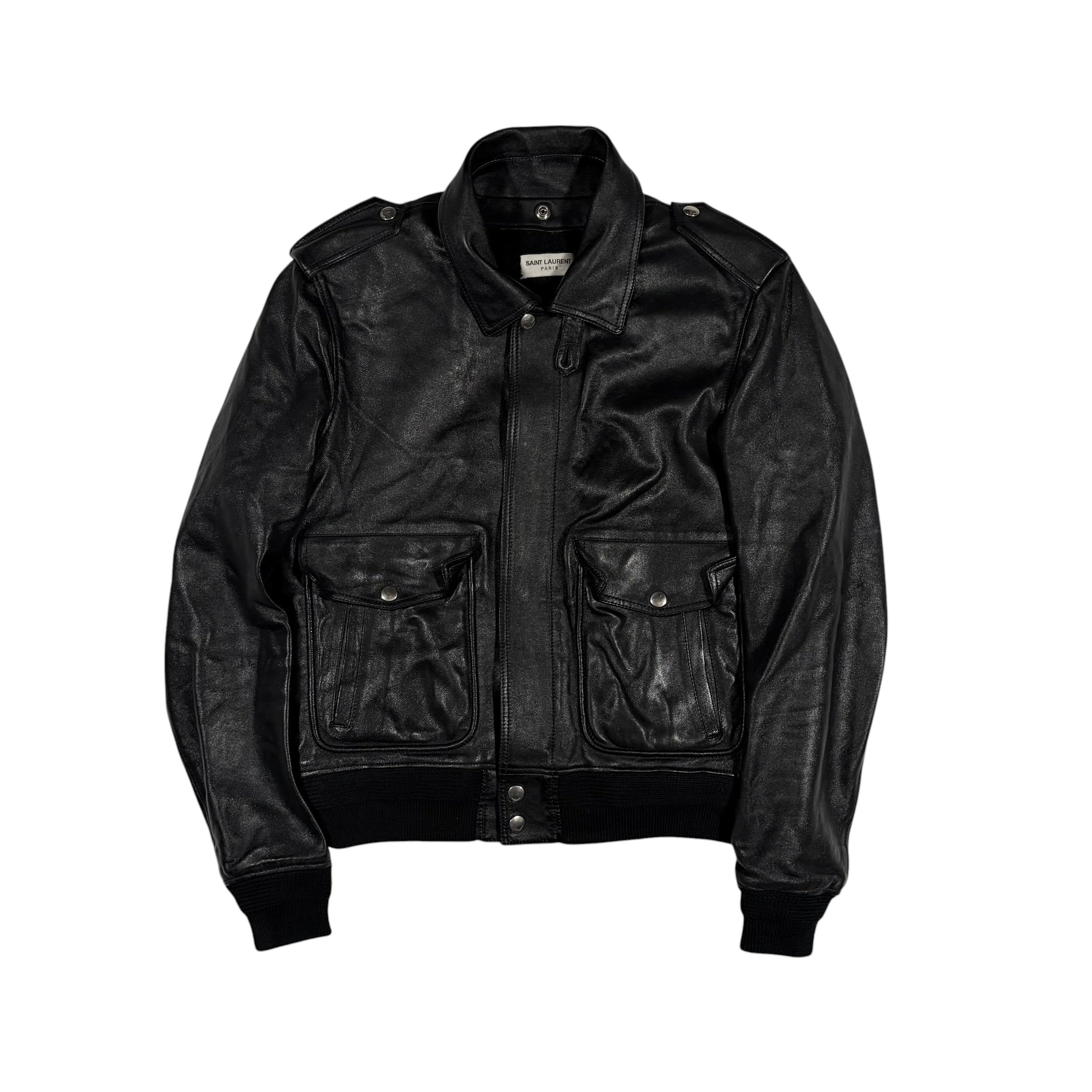 Saint Laurent Paris FW15 Shearling-Lined Leather Flight Jacket