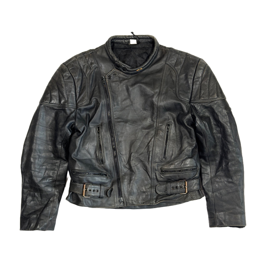Vintage Diagonal Zip Leather Biker Jacket