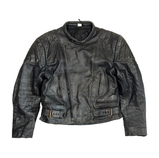 Vintage Diagonal Zip Leather Biker Jacket
