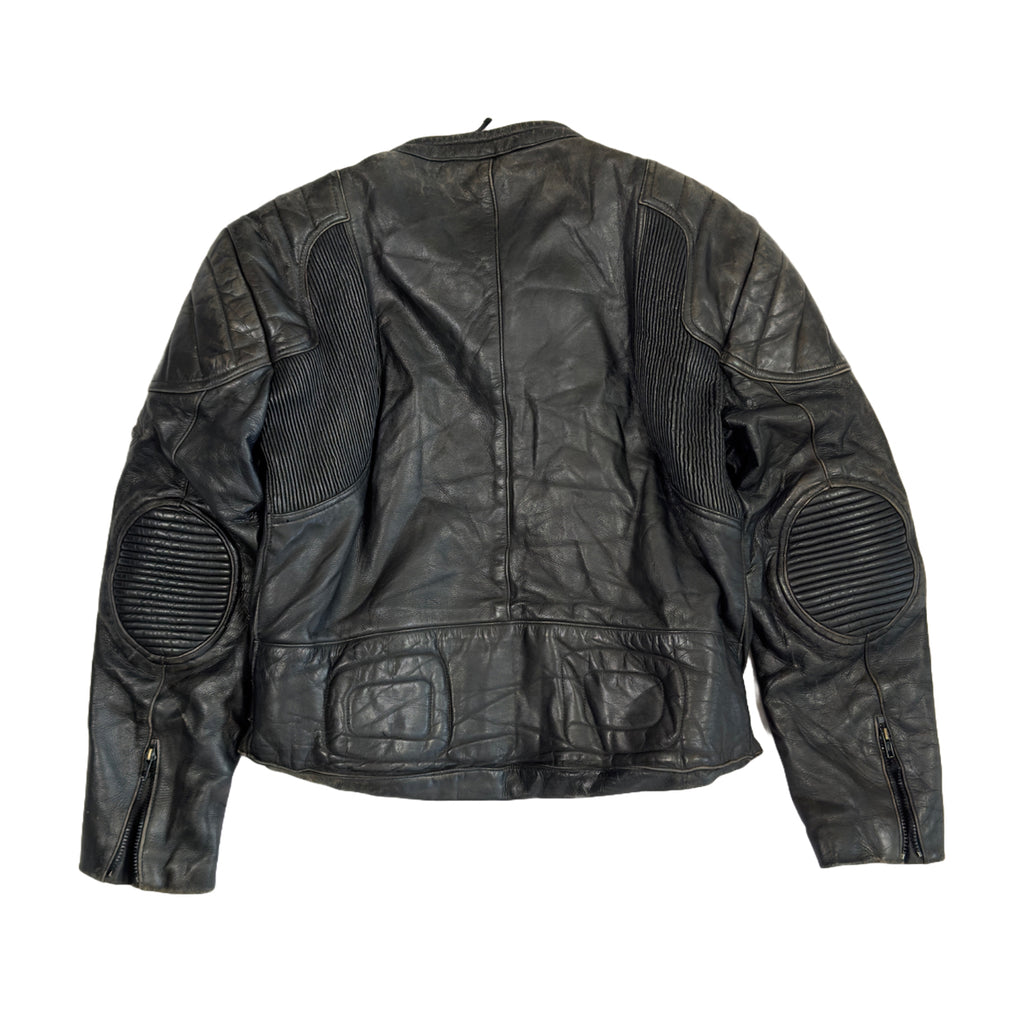 Vintage Diagonal Zip Leather Biker Jacket